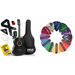 Pyle Classical Acoustic Guitar 36 Inch Junior Size Beginner Starter Kit & ChromaCast CC-SAMPLE Sampler Guitar Picks (12 count)