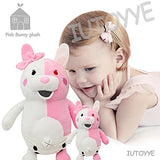 IUTOYYE Pink White Rabbit Plush Girls Youth Bunny Pillow Toy Home Decor Adornment Doll for Birthday Party (35cm)