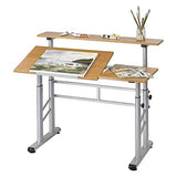 Safco Split-Level Drafting Table Height Adjustable Sit-to-Stand, 29.5" to 37.5", Medium Oak