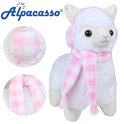 Alpacasso 17'' White Plush Alpaca, Cute Stuffed Animals Toys.(Scarf and Earmuff)