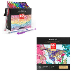 Arteza Gel Pens, Set of 60 Individual Colors and Arteza Adult Coloring Book, 9 x 9 Inches, Animal Designs, Art Supplies for Journaling, Doodling, Drawing