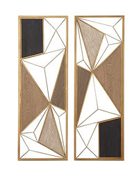 CosmoLiving by Cosmopolitan Metal Geometric Wall Decor with Black and Gold Accents, Set of 2 12"W, 35"H, Brown