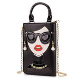 ENJOININ Women Novelty Lady Face Shoulder Bags Funky PU Leather Top Handle Satchel Handbags Clutch Purse for Women (black-1A)