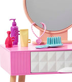 Barbie Furniture and Accessory Pack, Barbie Doll House Décor, Vanity Theme, Kids Toys and Gifts, Mirror, Stool and Beauty Products