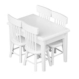 Zungtin 5pcs White Dining Table Chair Model Set 1:12 Dollhouse Miniature Furniture