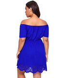 Romwe Women's Plus Size Off The Shoulder Hollowed Out Scallop Hem Party Short Dresses Blue 1X