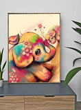 5D Diamond Painting Kits for Adults Full Drill Round Cute Kids Diamond Painting with Simple Cross Stitch Pattern of Animal Cute Colorful Elephant on Oil Canvas