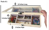 2 Pack Unfinished Wood Classic Box with Hinged Glass Lid for Arts, Crafts, Hobbies, Beads Jewelry and Much More | 14 Compartment | Ready to Paint Decorate and Personalize