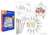 OAT ART STUDIO Kids Art Painting Set with Wood Easel, 12 Color Acrylic Paints, 5 Paint Brushes, Palette, for Creative Children Ages (Vehicles)