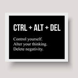 "Control Yourself-Alter Your Thinking-Delete Negativity" Motivational Wall Art -10 x 8" Typographic Print-Ready to Frame. Inspirational Home-Office-Desk-School-Gym Decor. Great Gift of Motivation!