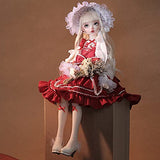 42.5cm 1/4 Elegant Pretty BJD Doll Full Set Ball Joint SD Doll with Red Dress Set + Hat + Wig + Makeup + Shoes, Girl Toy Gift