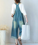 YESNO P91 Women Strap Rompers Jumpsuits Denim Casual Bib Pants Embroidery Distressed Boyfriend Wide Leg (L, P91Typ1 Blue)