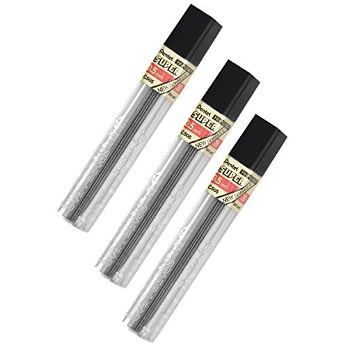 Pentel Lead Refills 0.5mm 2B, Black, 12 Leads per Tube (C505-2B) - Pack of 3