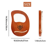 Lyre Harp,16 Metal String Harp Instruments Solid Wood Mahogany with Tuning Wrench, Replace String Set Manual Book and Pick,Gift for Music Lovers Beginners Children Adults