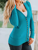 Traleubie Women's Long Sleeve V-Neck Maternity Button Down Shirts Cardigan Sweater Blue M