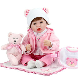 Aori Reborn Baby Doll 22 Inch Lifelike Real Baby Doll Weighted Baby Girl with Pink Teddy Gift Set