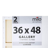 MILO PRO | 36 x 48" Stretched Canvas Pack of 2 | 1.5" inch Deep Gallery Profile | 11 oz Primed Large Professional Artist Painting Canvases | Ready to Paint White Blank Art Canvas Bulk Set