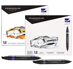 Prismacolor Premier Double-Ended Markers, Fine and Chisel Tip, 12 Cool Grey & 12 Assorted Color,