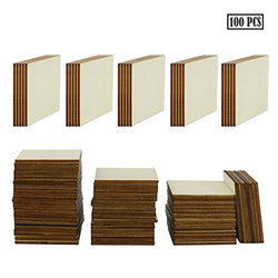 Twdrer 100PCS Unfinished Blank Wood Squares, Wooden Squares Cutout Tiles for DIY Arts Crafts,