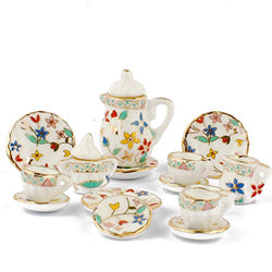 NW 1 Set 15 Pieces Ceramics Tea Cup Set Lovely Dollhouse Decoration Set Dollhouse Kitchen Accessories (#15)