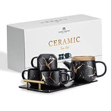Taimei Teatime Ceramic Modern Black Tea Set, Tea Cup Set and Teapot with Infuser, 25 fl.oz Mabel Design Tea Sets for Adults, Set of 4 with Serving Tray