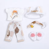 Doll Clothes Hair Accessories + Printed T-Shirt + cat Paws + Pants + cat Tail for BODY9,ob11,Molly ,gsc,1/12bjd Dolls Clothing Set (suit1)