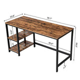 VASAGLE ALINRU Computer Desk, 55.1-Inch Long Home Office Desk for Study, Writing Desk with 2 Shelves on Left or Right, Steel Frame, Industrial, Rustic Brown and Black ULWD55X