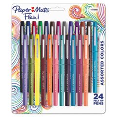 Paper Mate 1978998 Point Guard Flair Bullet Point Stick Pen, Assorted Colors.7mm, 24/Set