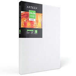 Arteza 24x36” Stretched White Blank Canvas, Bulk Pack of 5, Primed, 100% Cotton for Painting,