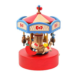 WOODERFUL LIFE Wooden Music Box | Hello Kitty with Carousel | 1061130 | Sanrio Colorful Hand Crank Wooden Craft to Build Plays - Invitation to The Dance