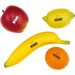 Nino Percussion Kids' 4-Piece Plastic Shaker Percussion Set with Fruit Shapes - NOT MADE IN CHINA - for Classroom Music or Playing at Home, 2-YEAR WARRANTY, NINOSET100)