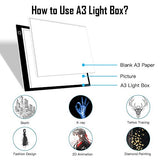 A3 LED Light Box, SAMTIAN Portable Tracing Light Pad USB Powered Light Drawing Board Kit Ultra-Thin Adjustable Brightness Copy Board for Animation, Artists Designing, Sketching, X-ray Viewing