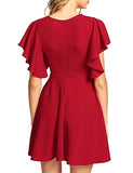 Romwe Women's Stretchy A Line Swing Flared Skater Cocktail Party Dress Red L