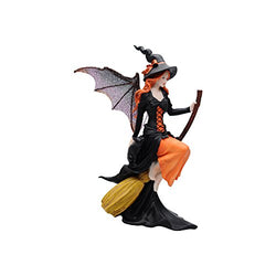 Comfy Hour Fairyland Collection 8” Dark Fairy Witch Riding On Magic Broom Figurine, Halloween Theme Gift, Home Decoration and Collectibles, Polyresin