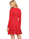 Romwe Women's Scalloped Hem Stretchy Knit Flared Skater A-Line Dress Red XL