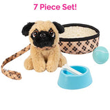 Adora Amazing Pets “Preston the Brown Pug” – 18” Doll Accessory includes 4.5" Dog, Dog Bed, Collar, Leash, Ball, Wooden Bowl and Bone (Amazon Exclusive)