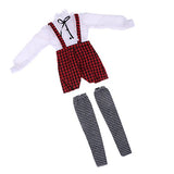 Homyl Enchanted White Blouse Plaid Suspender Pants Set Outfit Clothing for 1/3 60cm Night Lolita BJD SD Doll