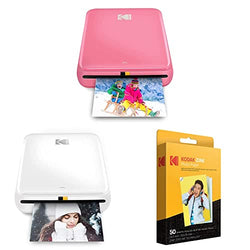 Zink Kodak Step Instant Photo Printer (Pink) & Step Wireless Mobile Photo Mini Printer (White) & 2"x3" Premium Photo Paper (50 Sheets), 50 Count (Pack of 1)
