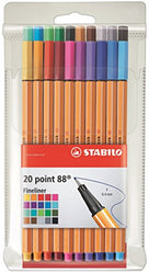 Stabilo Point 88 Fineliner Pens, 0.4 mm - 20-Color Wallet Set