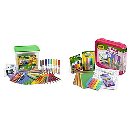 Crayola Creativity Tub, Over 80 Art Tools, Crayons, Markers, Colored Pencils Construction Paper and More, Makes a Great Gift & All That Glitters Art Case Coloring Set, Toys, Gift for Kids Age 5+