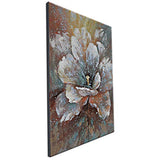 Flower Oil Painting on Canvas Hand Painted Floral Wall Art Gold White Artwork Framed Home Decoration for Bedroom 24x36in