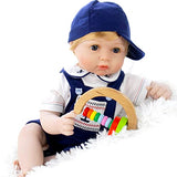 Aori Reborn Baby Dolls 22 Inch Realistic Newborn Baby Boys Lifelike Weighted Reborn Dolls Cool Princekin with Blue Suspender Suit and Wooden Toys Great Birthday Set for Boys Age 3+