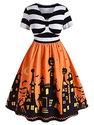 ROSE GAL Women's Plus Size Halloween Dress Funny Striped Pumpkin Halloween Costume Flared Dresses 3XL