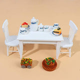 JETTINGBUY Miniature Porcelain Tea Cup Set Dollhouse Miniature Porcelain Tea Set Dollhouse Accessory Porcelain Tea Set with Miniature Knife, Fork and Spoon Combination (White-Blue)