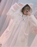 BZB Kawaii Anime Cute Rabbit Ears Hooded For Women Sweet Lovely Plush Velvet Lolita Warm Coat Jacket Parka White