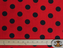 Polycotton Printed Polka Dots Black RED Background Fabric By the Yard