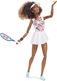 Barbie Role Models Naomi Osaka Doll (11.5-in, Curly Brunette Hair) Posable, Wearing Tennis Dress, Shoes & Visor, with Racket, Gift for Kids & Collectors