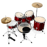 Ashthorpe 5-Piece Full Size Adult Drum Set with Remo Heads & Premium Brass Cymbals - Complete Professional Percussion Kit with Chrome Hardware - Red