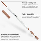 Arteza Watercolor Pens, 12 EverBlend H2O Double-Sided Calligraphy Pens, Vintage Tones, Nylon Brush and Fine Tip Markers, Water-Based Ink, Blendable