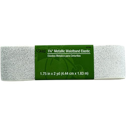 Dritz Metallic Waistband Elastic, 1-3/4 x 2 yd, White with Silver